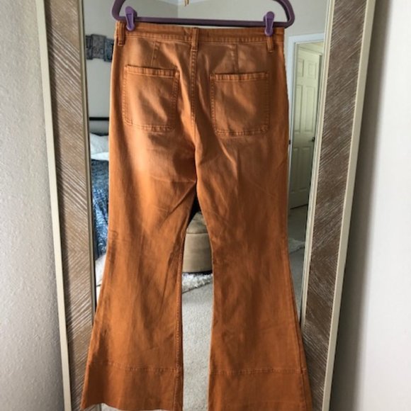 Free People NWT pastel coral mustard color stretch Bell Bottoms - Picture 4 of 6